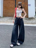 Letter Embroidery Wide Leg Trousers Women Korean High Waisted Sickle Jeans Female Streetwear Baggy Y2K Denim Pants
