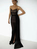 Women Black Mesh Ruched Trailing Strap Dress Glam Square Neck Bodycon Club Outfit Ladies Night Party Apparel