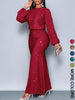 Shiny Women's Dress Spring Autumn O-neck Long Sleeve Slim Hips Banquet Long Dress Female Pleated Party Fishtail Dresses