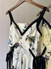Kuzuwata Elegant V Neck Sling Dress Print Slim Vest Big Swing Lace Up Ruched Panelled Robe Japan French Mujer