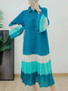 Striped Contrast Color Pleated Dress Women Lapel Flare Sleeves Single Breasted Loose Long Dresses Spring 2AA4365