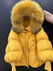Janveny2026 Winter Large Real Fur Hooded Puffer Jacket Women Thicken Warm Knitted Sleeve Coat White Duck Down Mid Long Parka
