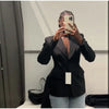 Office Lady Blazer Jacket Shoulder Pad Long Sleeve Lapel Female Coat Spring Button Pocket Lady Commuting Outwear