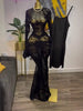 Women Flare Long Sleeve Stacked Dot Mesh See Though with Lining Maxi Long Dress Evening Birthday Sexy Party Dresses