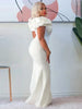 Elegant Women Long Evening Dresses Ruched Off Shoulder Slim Bodycon Mermiad White Dress Formal Party Wedding Guest Gown