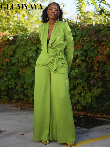 Street OL Work Women's Set Long Sleeve Blazers Tops and Wide Leg Pants Suit Fall Vacation Two 2 Piece Set Outfits