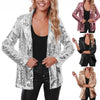 Dressy Sequin Coat Women's Sequin Jacket Shiny Open Front Blazer Jacket Party Sparkly Long Sleeve Cardigan Coat With Pockets 80%