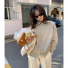 Autumn and Winter Zipper Cashmere Sweater Women Cardigan Lapel Sweater Coat Lazy Wind Loose