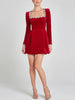 Elegant Square Neck Diamond Short Velvet Dress For Women Two Pockets Slim Office Ladies Outfits A-Line Long Sleeve Dress