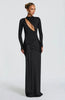 Hollow Out Long Sleeve Sexy Maxi Dress Women Gown Elegant O Neck Draped Ruched Bodycon Club Party Long Dress