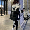 Black Medium Long Parker Cotton Jacket Women's Winter Korean Version Loose Down Cotton Splicing Hooded Coat Warm Top