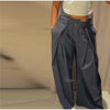 Stripe Pleated Wide Leg Pants For Women Elegant Pockets High Waist Long Trousers Autumn Lady High Street Chic Pants