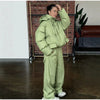 Striped Cotton Jacket Two‑piece Set Women Hooded Zip‑up Coat Wide‑leg Pants Suit Autumn Winter Daily Commute Outfit