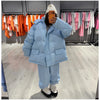 Striped Cotton Jacket Two‑piece Set Women Hooded Zip‑up Coat Wide‑leg Pants Suit Autumn Winter Daily Commute Outfit