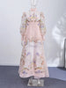 Women Puff Sleeve Dress Retro Floral Lace Dresses Ruffle Tiered Belted Clothes Waist Bohemian Holiday Maxi Gown Semmer Wear