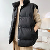 Stand Neck Puffer Cotton Vest Beige Black Autumn Winter Loose Vest Women Jacket