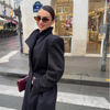Elegant Women's Woolen Coat Black Single-Button Stand Collar Slim Lady Long Coats Autumn Winter Chic Female Streetwear