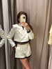 Women Lace Patchwork Black Crop Blazer Front Double-breasted Long Sleeve Suit Jacket