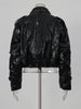 Solid Loose Spliced Zippers Leather Jackets for Women Lapel Long Sleeves Patchwork Pockets Jacket Female