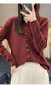 100% Merino Wool Sweater Cardigan Women Korean Coat Solid Color Top Spring/Autumn/Winter Women Hooded Cardigan