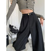 Fall Winter Elegant Gray Suits Pants for Women Office Lady High Waist Wide Leg Trousers with Pockets Black Pants