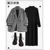 Autumn and Winter Women's Set Korean Checkered Jacket Paired with Slim and Loose Long Sleeved Knitted Dress Two-piece Set