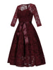 Sweetheart Neck Elegant Lace Long Swing Dress Women 3/4 Length Sleeve Belted Spring Autumn Vintage Ladies Midi Dresses