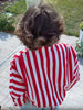 Vintage Contrast Striped Coat Pants Suit Women Chic Zipper Elastic Waist Button Lantern Trouser Suit Autumn Daily Street Outfit