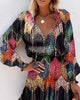 Women's Long Sleeve Mini Dress V-neck Drawstring Leopard Printed Waist Tied Dress Elegant Office Lady Dresses For Women