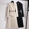 Spring Autumn Women's Dresses Suit Collar Stitching Fake Two-Piece Elegant Lady Office Long Dress Vestidos