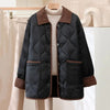 lapel Corduroy Diamond Grid Lightweight Cotton Jacket Women's Autumn Winter Cotton-Padded Parkas Warm Coat Female Tops
