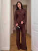 Two-piece Set Stand Collar Long Sleeved Single Breasted Top Straight Leg Pants Women's Clothing Autumn 19DB1060