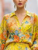Yellow Print Women 2 Piece Outfit Set Casual Long Sleeve Turndown Collar Single-breasted Shirts Straight Trousers Sets