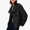 Women's Solid Color Trench Coat Stand Collar Double Breasted Waist Tie Elegant Commuter Casual Loose Comfortable Warm Outfit