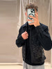 Black Sequined Jacket Lapel Neck Dull Sleeve Zipper Pocket Coat Spring Autumn Female High Street England Style Outewear
