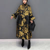 Gold Flowers Jacquard Korean Style Woman Winter Loose Fit Chic Dress Big Size Turtleneck Girls Unique Casual Robe JJXD679