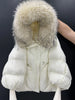 Janveny2026 Winter Large Real Fur Hooded Puffer Jacket Women Thicken Warm Knitted Sleeve Coat White Duck Down Mid Long Parka