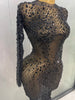 Sexy Shinny Rhinestone Stretch Mesh Transparent Long Dress 2025New Women Evening Birthday Party Prom Nightclub Singer Stage Wear