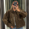 Green Faux Suede Jacket Women's Bomber Jacket Autumn Coats & Jackets Chic Elegant Pockets Long Sleeve Outerwear