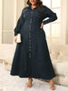 Plus Size Dresses for Women Denim Button Solid Long Elegant Maxi Dress Fall Winter Clothes