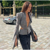 Sexy Deep V-neck Woolen Jackets Women's Hollow Up Waist Split Flare Long Sleeves Metal Buckle Coat High Street Jacket