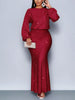 Shiny Women's Dress Spring Autumn O-neck Long Sleeve Slim Hips Banquet Long Dress Female Pleated Party Fishtail Dresses