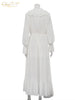 Sexy Loose White Women's Dress V-Neck Long Sleeve Ankle Length Dresses Elegant Classic Pleated Female Dress