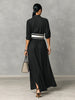 Women's Shirt Maxi Dress with Wide Striped Belt Roll-Up Sleeve High Slit Elegant Casual Formal Outfit