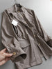 Solid-color Stand Neck Pocket Loose Mid-length Drawstring Waist Casual Trench Coats Women Long Sleeves Coats
