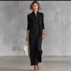 Autumn Vintage Striped Trim Long Sleeve Maxi Dress Women's Stand Collar Button Straight Dress Loose Casual Party Maxi Dresses