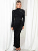 Long Sleeve Ruched Sexy Maxi Dress For Women Autumn Winter Drawstring Turtleneck Bodycon Sexy Long Dress Elegant