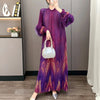 Red Pleated Hand-Cranked Floral Print Women's Long Dress Long Sleeve Elegant Temperament Elastic Loose Dresses 2DB4509