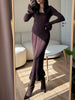 Brown Knitted Dresses For Women Maxi Elegant Trumpet Sleeves Knit Fishtail Dresses Women Long Ruffled Dresses Maxi