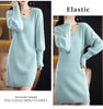 Autumn Winter 100% Mink Cashmere Knit Long Skirt Women Scoop Neck Knee-length Dress Casual Warm Jumper Cashmere Base Shirt Top